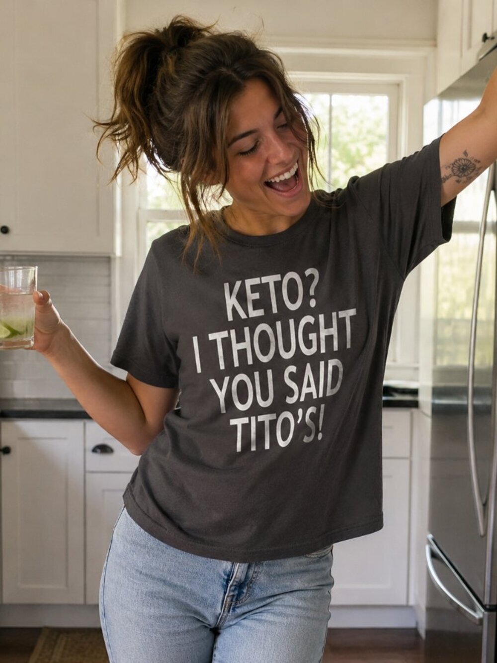 Port and Company Gray Short Sleeve Tee with Humorous Text